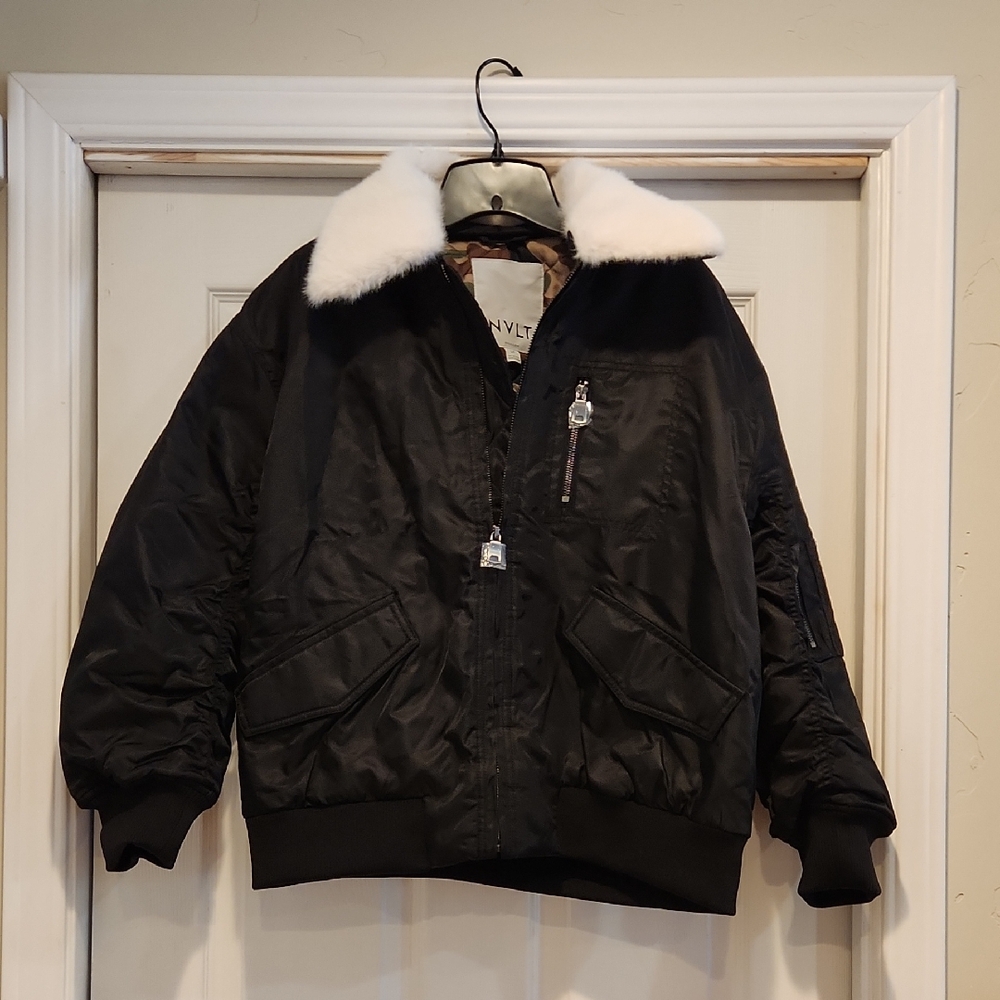 Black Bomber Jacket with White Collar